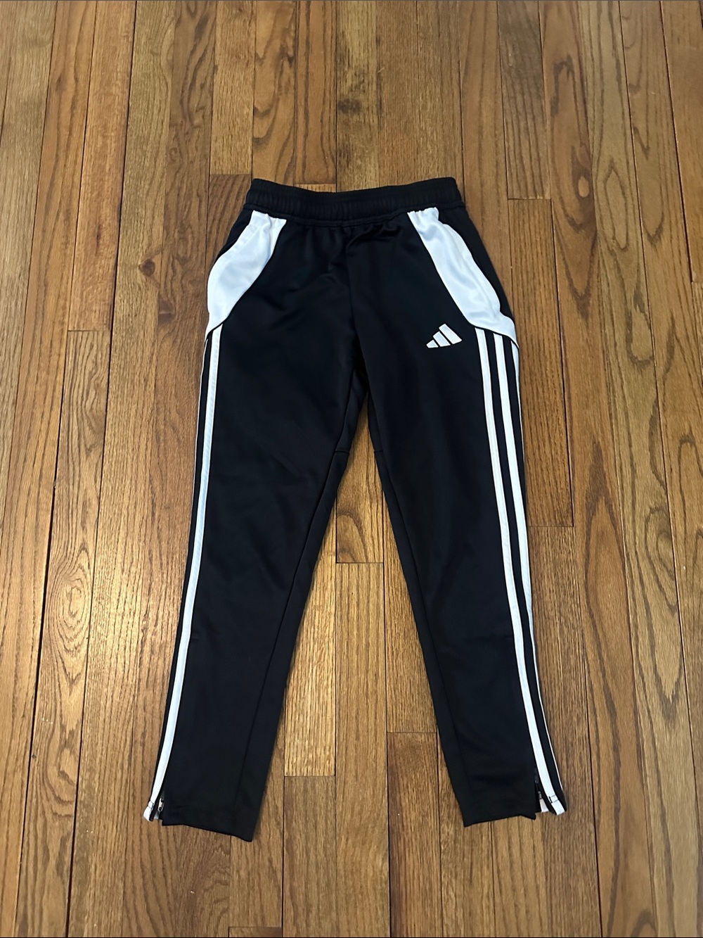 Adidas Black & White Kids Joggers with Side Stripes - size 9-10